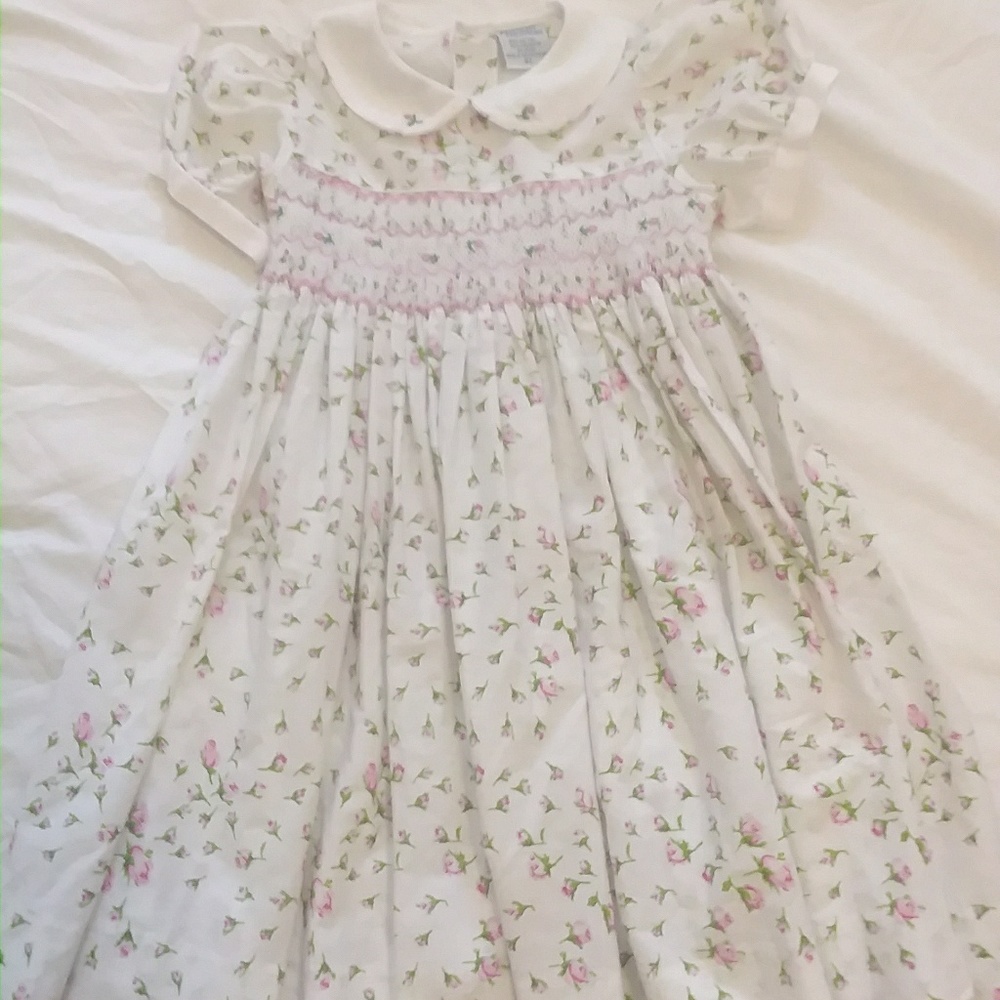 Beautiful white and pink rose smocked dress